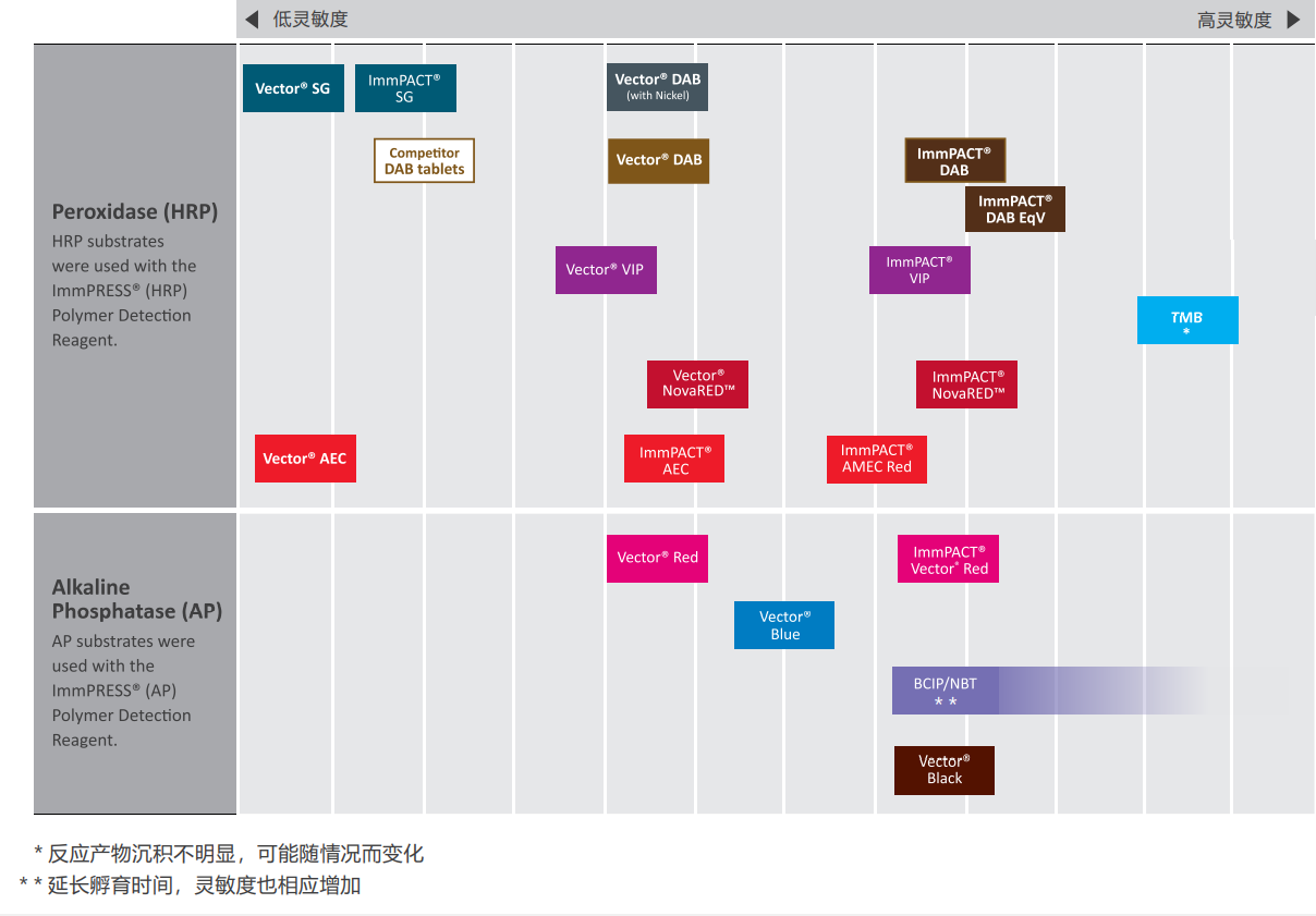 不同底物的相对灵敏度